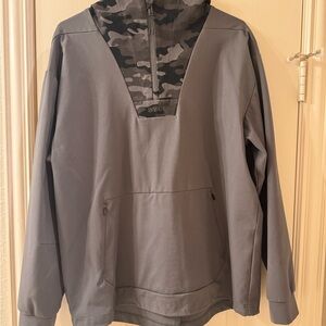 BYLT Basics Elite+ Relaxed Anorak Gray Camo Hooded 1/4 Quarter Zip Jacket Medium